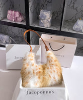 Satchel Brown Fuzzy Versatile Fur Fluffy Handbag